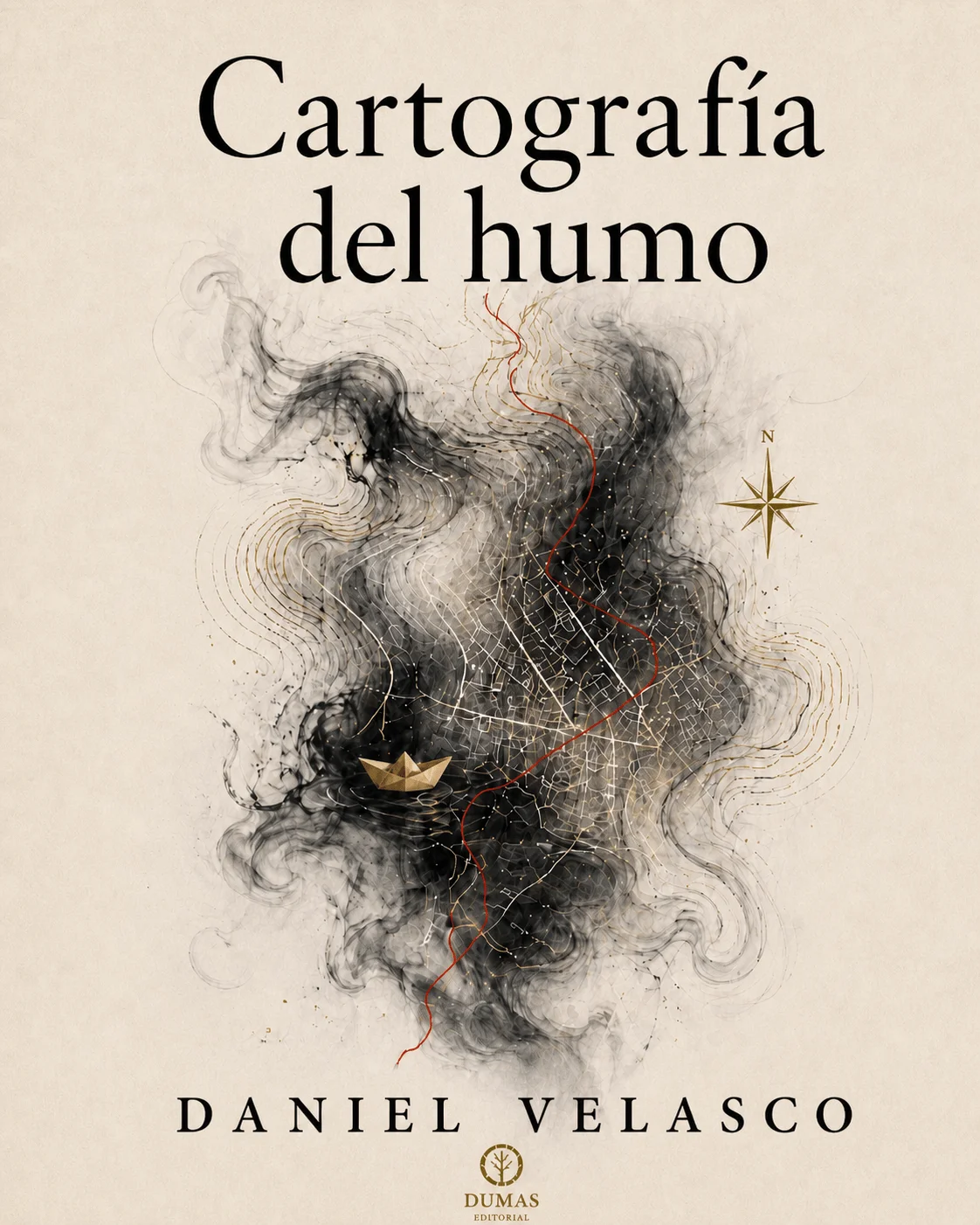 Portada de novela literaria «Cartografía del humo» de Daniel Velasco diseñada para Amazon KDP