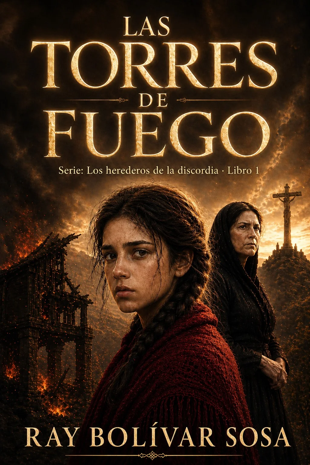 Portada de novela de fantasía histórica «Las Torres de Fuego» diseñada para Amazon KDP